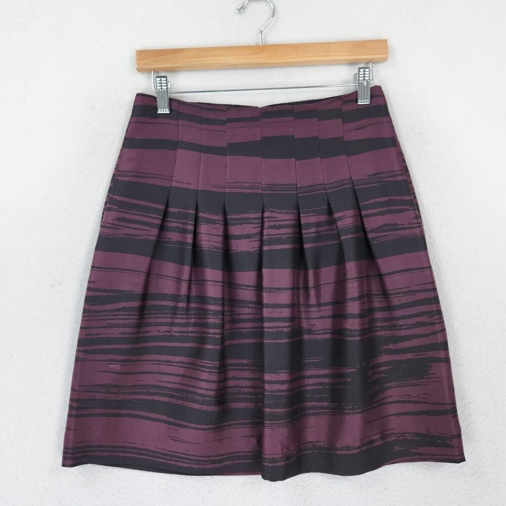 Banana Republic Skirt Womens 2 Purple Black Striped Pleated Silk A Line Casual